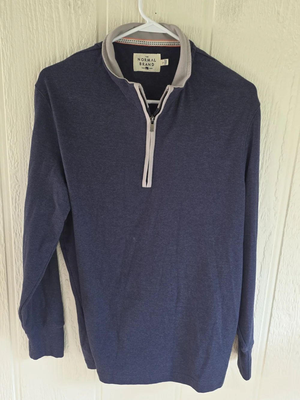 Men's The Normal Brand Navy Half-Zip Sweater with Light Gray Trim, Size Large